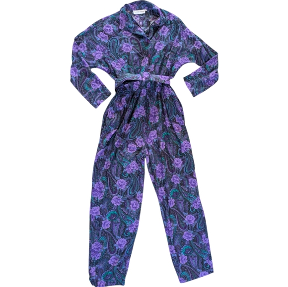 Bonnie & Norma Pants - Bonnie and Norma Vintage Purple Paisley Floral Jumpsuit With Belt Size Large